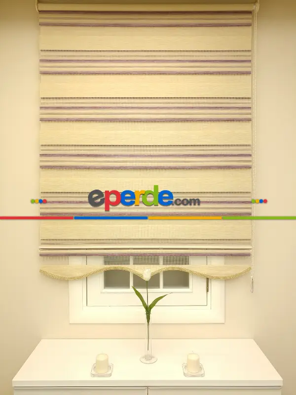 Zebra Perde - Caprice Bej-mor-eflatun Renk Bambu (geçiş Zeminli)- Bej-mor-eflatun