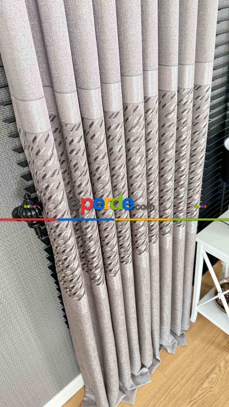 Gül Kurusu Fon Perde, Parlak Zemin, Kazayağı Desenli, Jakar Dokuma