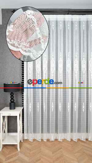 Brillant Ayna Desen Beyaz İşlemeli Tül Perde