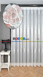 Brillant Ayna Desen Beyaz İşlemeli Tül Perde Beyaz