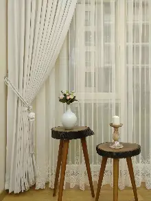 Açık Krem Düz Fon Perde Dökümlü Birinci Kalite 300 Cm Geniş En Daha Hesaplı- Krem Açık