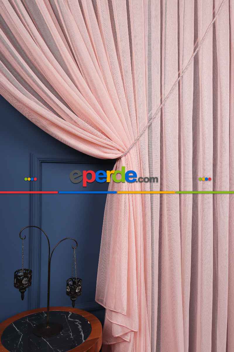 Yatak Odası Fon Perde - Pudra Tülden Kordon Toplama Fon Perde ( Kordon Hediyeli)