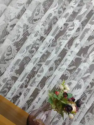 Salon Şal Desenli Örme Kdk Tül Perde- Ekru