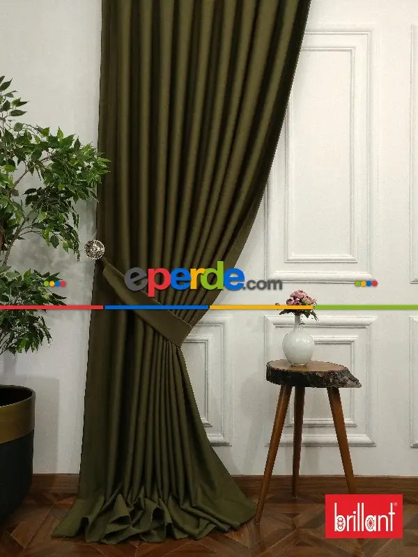 Brillant Blackout Haki Yeşil Renk Fon Perde 180cm En-haki %80 Işık Kesme
