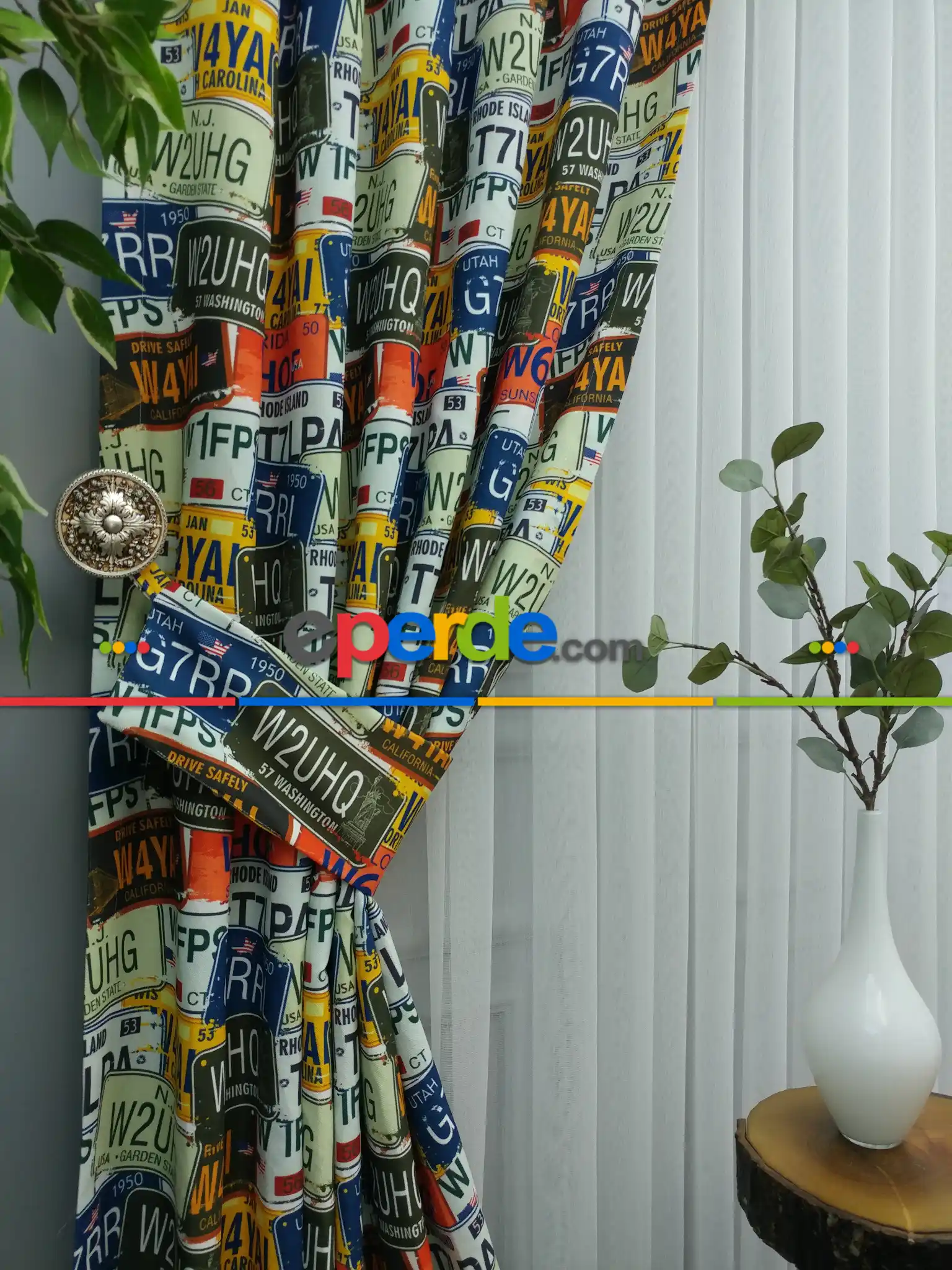 Pop Art Fon Perde K605 P - Kumaşı Kalındır Duck Bezi Değildir.- Lacivert-Yeşil-Mavi-Sarı-Beyaz-Çok Renkli