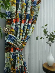 Pop Art Fon Perde K605 P - Kumaşı Kalındır Duck Bezi Değildir.- Lacivert-Yeşil-Mavi-Sarı-Beyaz-Çok Renkli