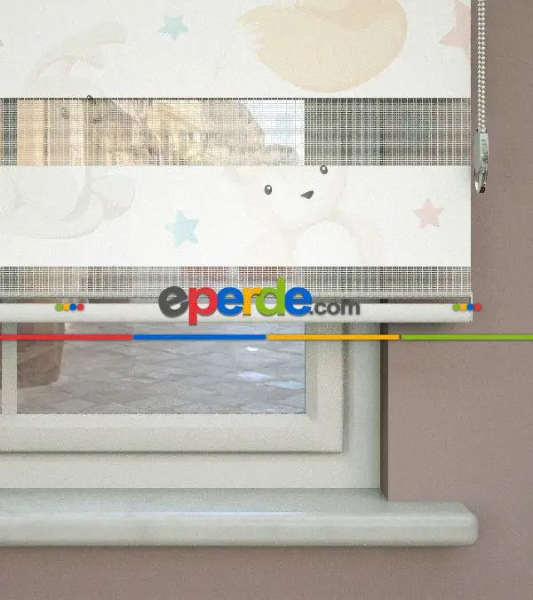 Yıldız Desenli Baskılı Zebra Perde- Çok Renkli