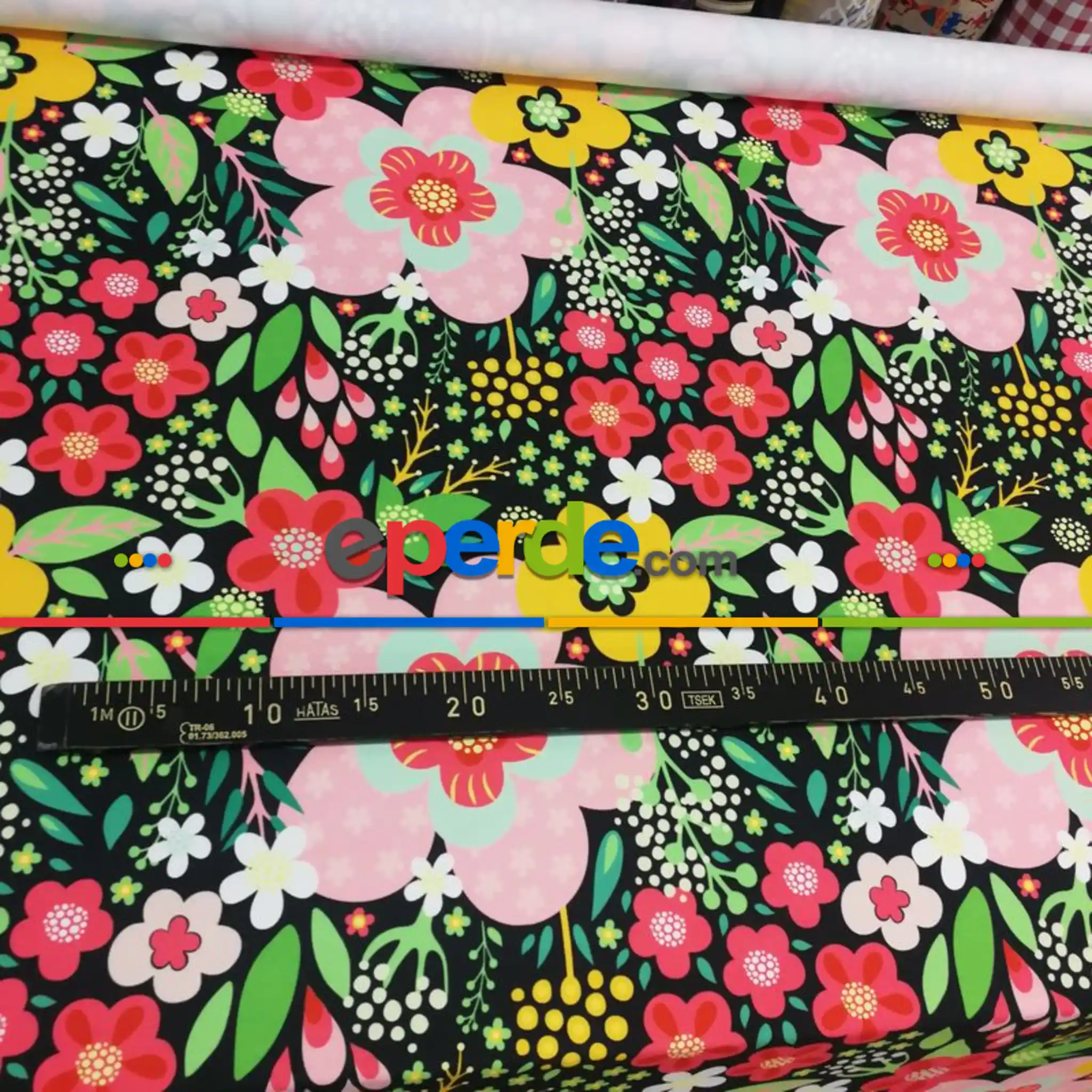 Çiçek Desenli Fon Perde Evm298 - Kumaşı Kalındır Duck Bezi Değildir.- Siyah-Kırmızı-Pembe-Siyah Kırmızı-Çok Renkli