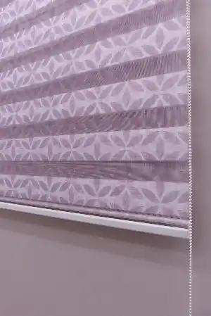 Çiçek Desen Zebra Perde- Lila Koyu Lila