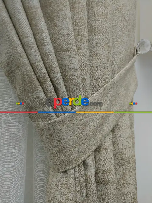 Açık Krem - Düz Jakar Fon Perde (180)- Krem Açık