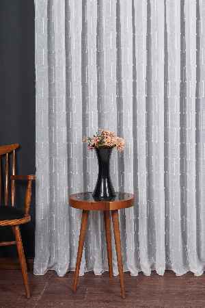 Minimal Çizgili Ekru Keten Tül Perde | Modern Ve Zarif Görünüm