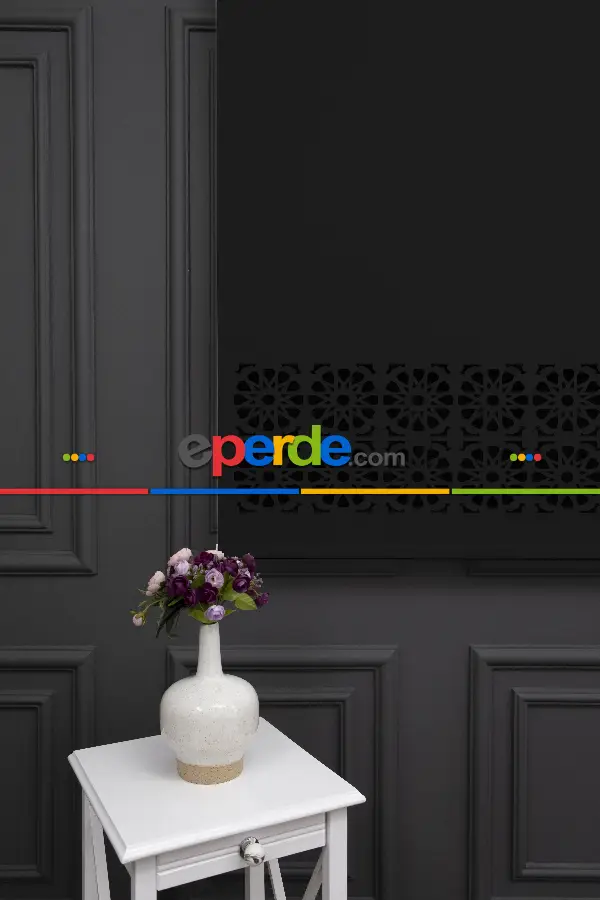 Salon Stor - Siyah Renk Lazer Kesim Mat Stor Perde (ister Düz - İster Lazer Kesimli Satın Alın)