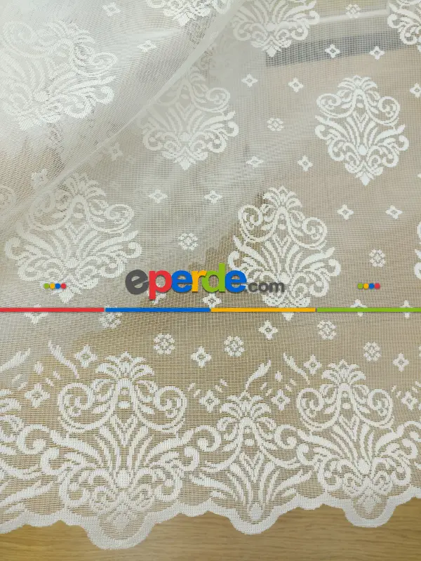 Serpme Damask Desenli Özel Örme Dokulu Tül Perde- Ekru
