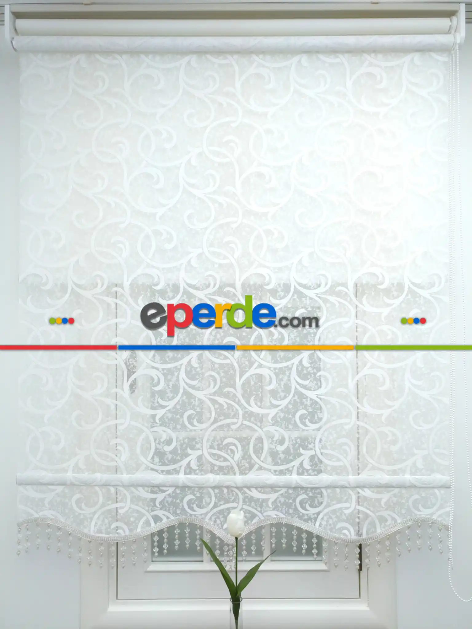 Jakar Örme Tül-dilay 801 Ekru Çiftli Sistem Dantel Desenli Perde- Ekru