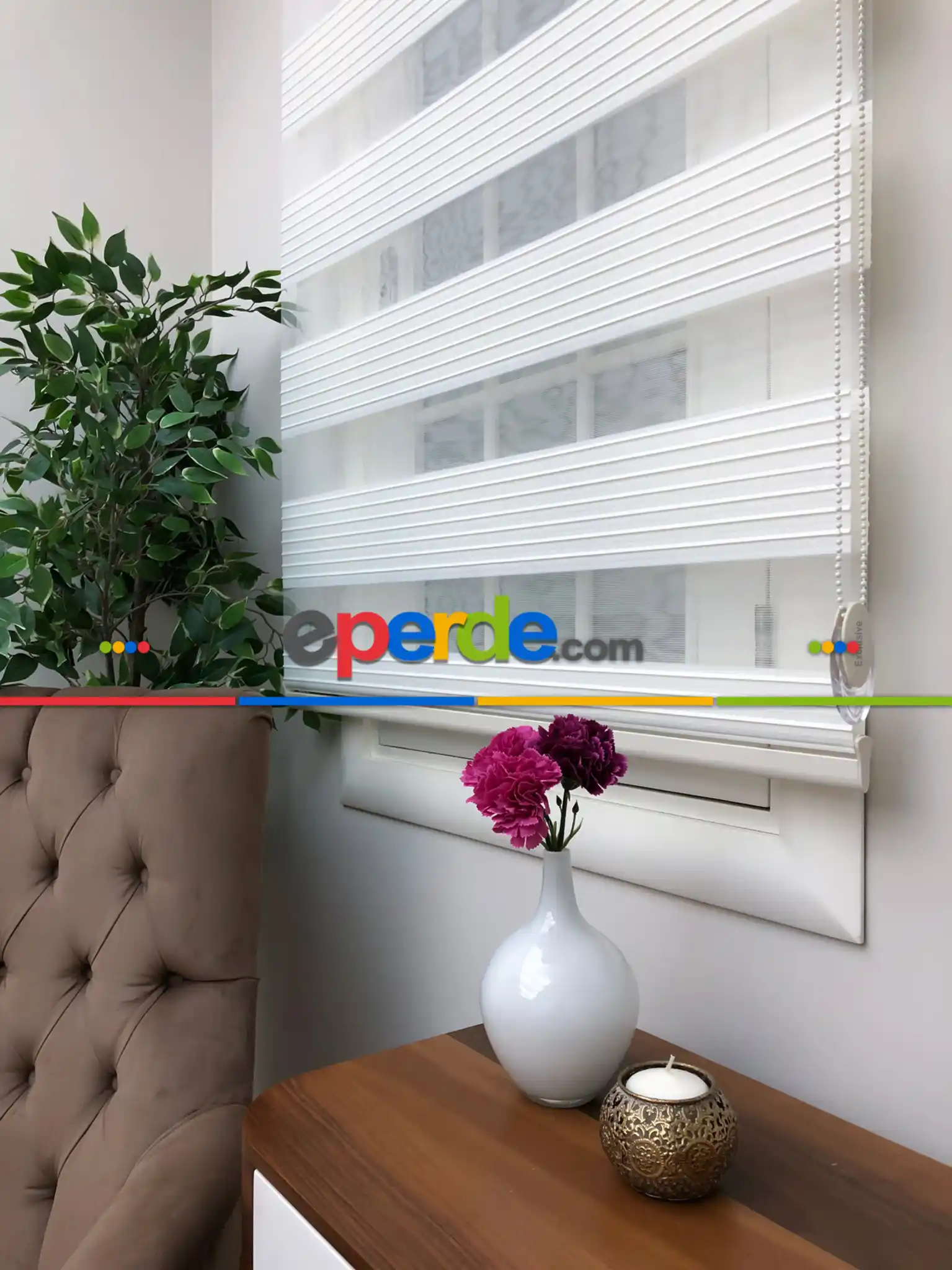 Yüksek Kalite Plise Zebra Perde - Ekru Renk- Ekru