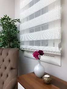 Mutfak - Yüksek Kalite Plise Zebra Perde - Ekru Renk- Ekru