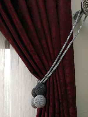 Koyu Bordo Renk Jakar Desenli Fon Perde- Bordo