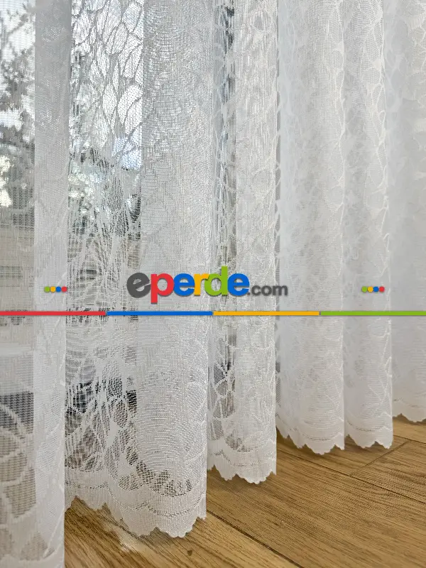 Salon - Fransız Dantel Örme Tül Perde, Desenli Ütü İstemeyen Tül