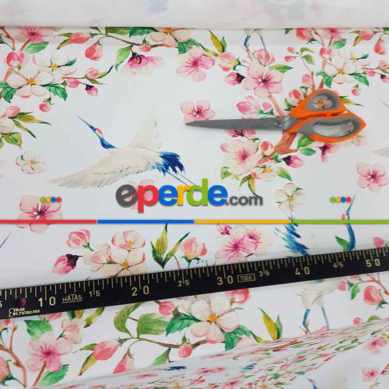 Mutfak Perdesi Kanat Fon Perde Çiçek Desenli- Beyaz