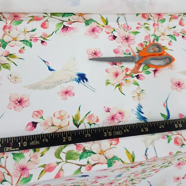 Mutfak Perdesi Kanat Fon Perde Çiçek Desenli- Beyaz