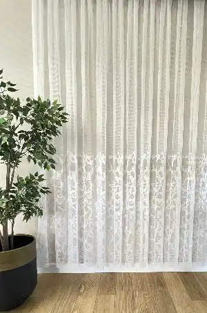 Hazır Ölçülü Fileli Örme Eteği Desenli Normal Pileli Tül Perde