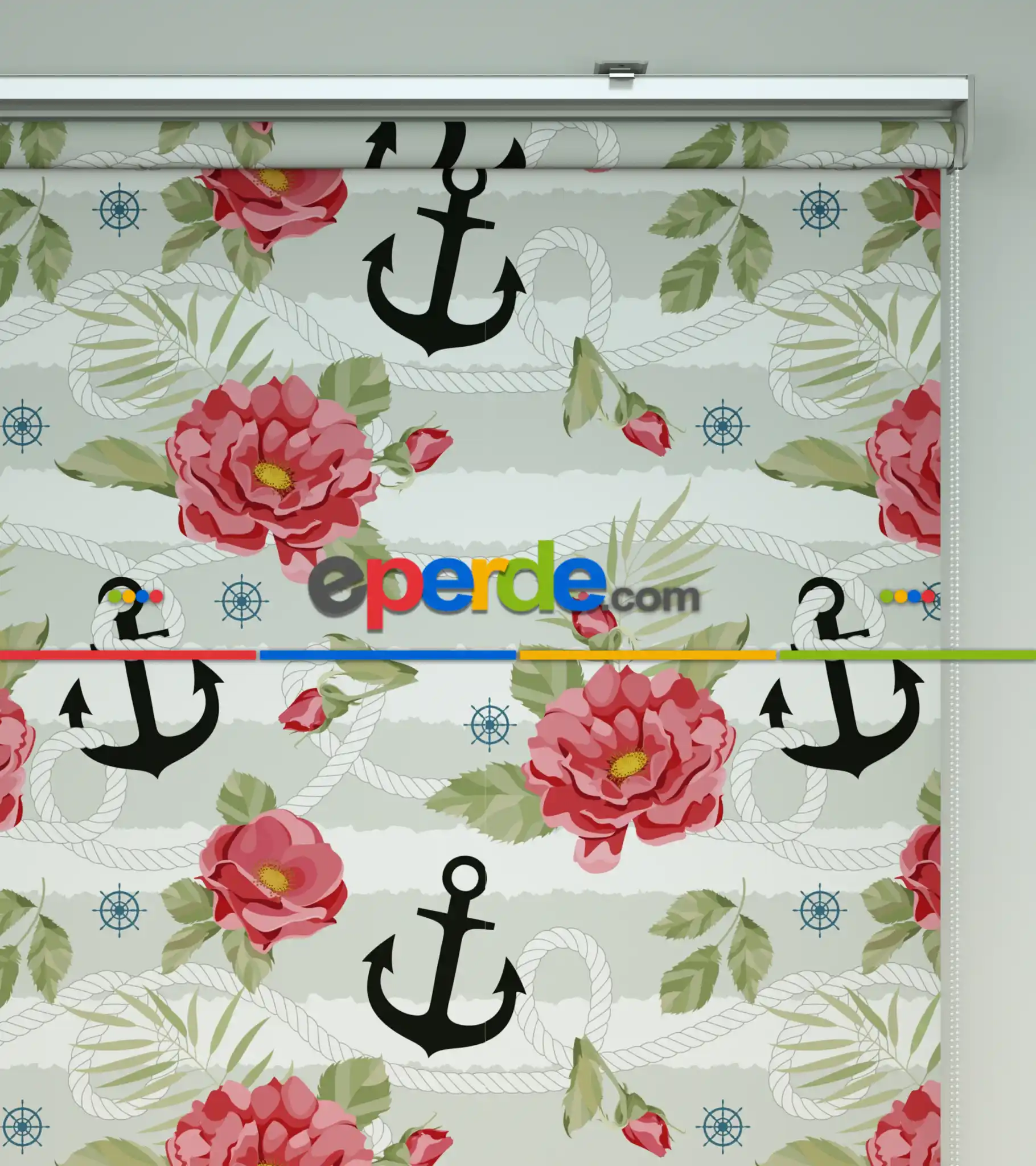 Çapa Baskılı Stor Perde- Kırmızı-beyaz