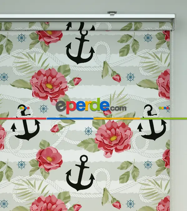 Çapa Baskılı Stor Perde- Kırmızı-beyaz