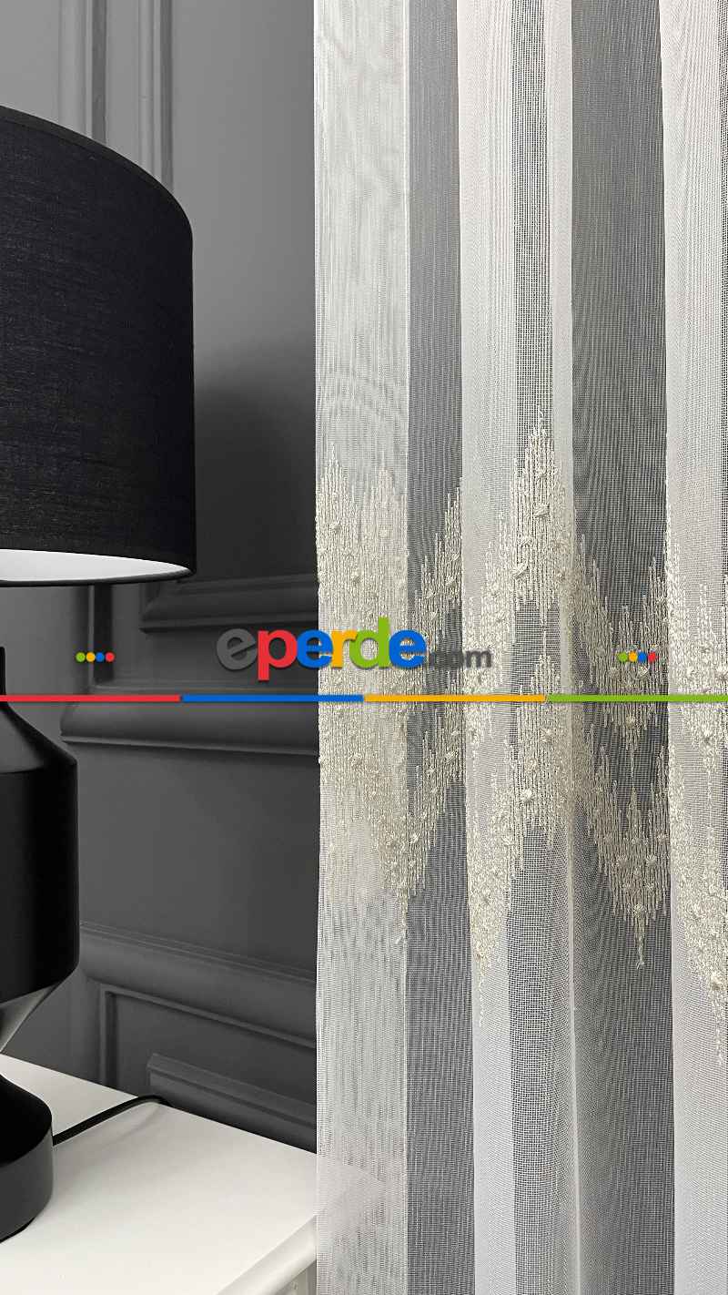 Salon - Premium Seri Trend Perde Modelleri 2023-kabartma Atlas İplikle Nakışlı İşleme Tül Perde 01