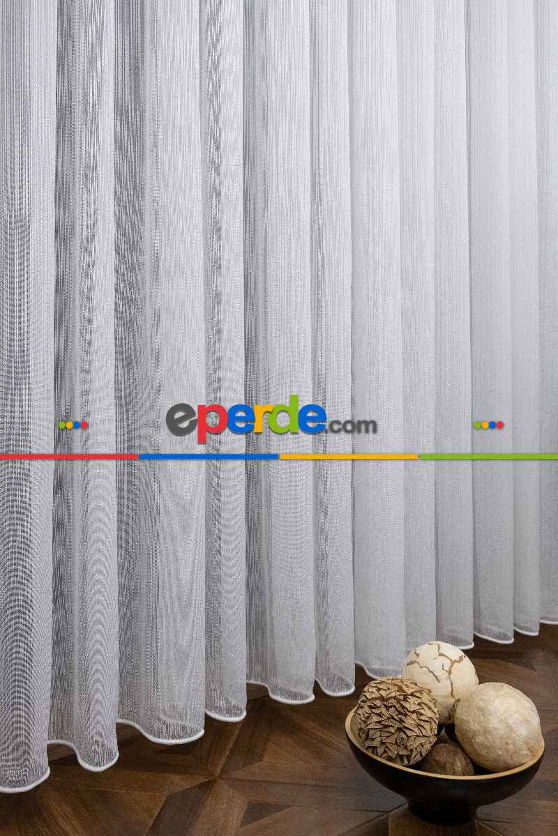 Mutfak Tül - Çizgili Beyaz Tül - Yüksek Kalite