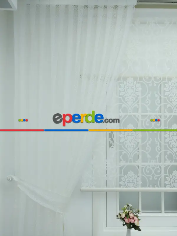 Ekru Kdk Örme Tül Fon Perde#- Ekru