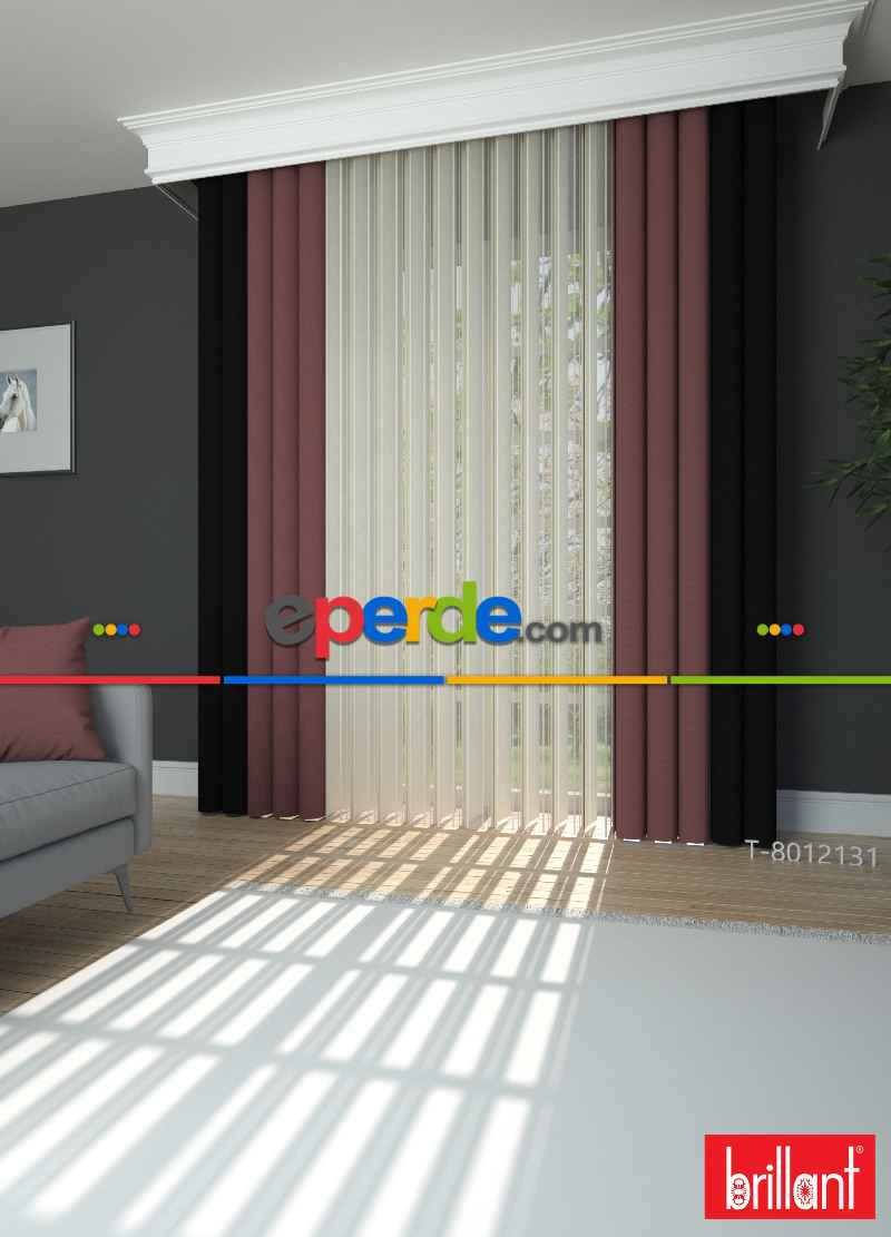 Brillant Akıllı Tül Siyah-somon Perde Tül Dikey Zebra Perde Düz 1. Kalite