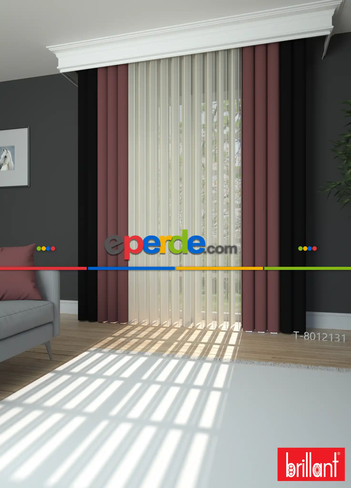 Brillant Marka - Akıllı Tül Siyah-somon Perde Tül Dikey Zebra Perde Düz 1. Kalite