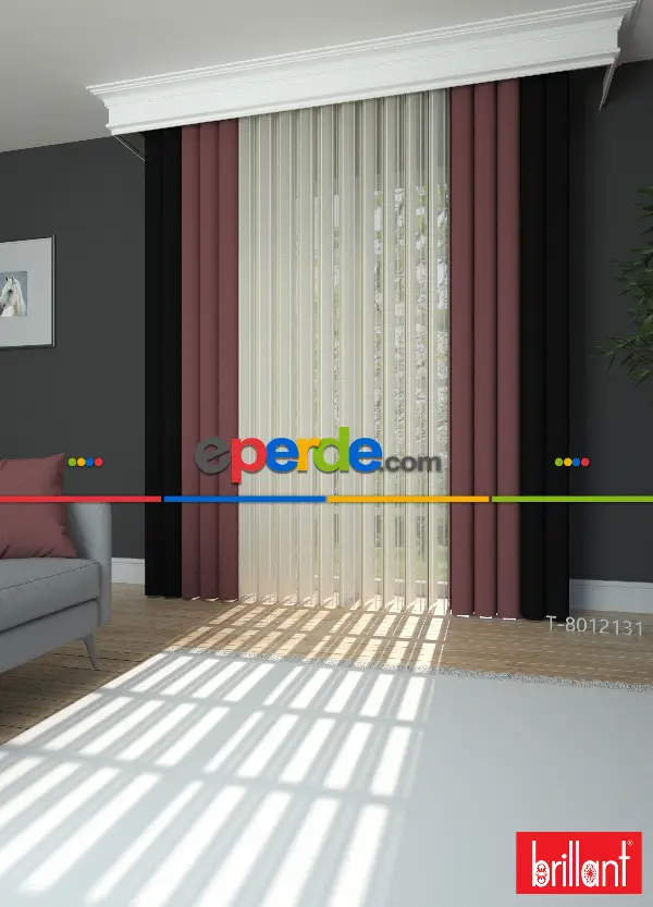 Brillant Akıllı Tül Siyah-somon Perde Tül Dikey Zebra Perde Düz 1. Kalite