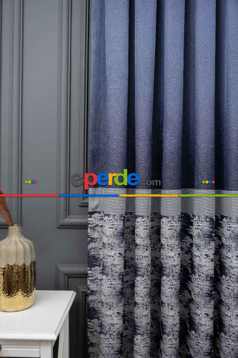 Lacivert Jakar Etek Pano Dökümlü Gramajlı Uygun Fiat Fon Perde (180)- Lacivert