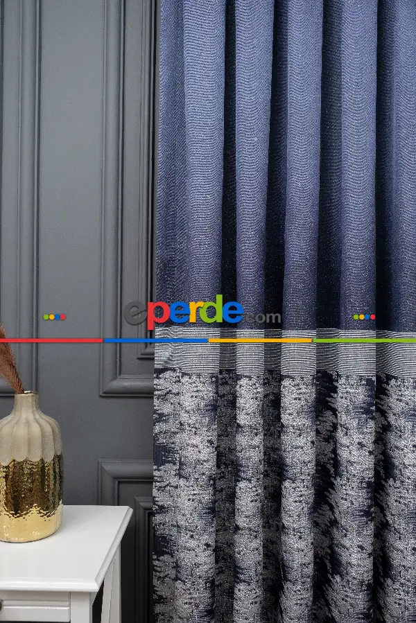 Yatak Odası - Lacivert Jakar Etek Pano Dökümlü Gramajlı Uygun Fiat Fon Perde (180)- Lacivert