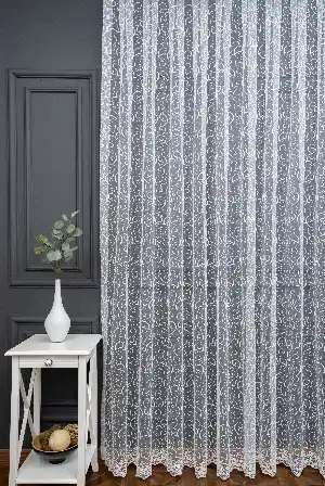 Salon Tül Modelleri - Brillant Klasik Kıvrım Desen İşeleme Tül