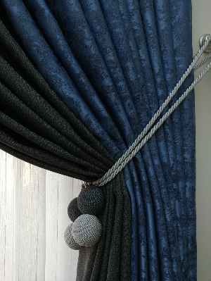 Antrasit Mavi Renk Kombinli Desenli Fon Perde- Mavi-antrasit