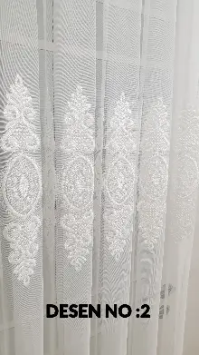 Yatak Odası - Nakışlı Damask Motif Salon Tül Perde- Ekru