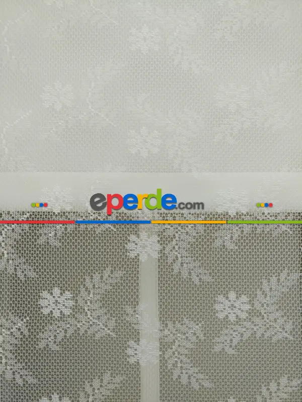 Jakar Örme Tül- Ekru Çiftli Sistem Dantel Desenli Perde- Ekru