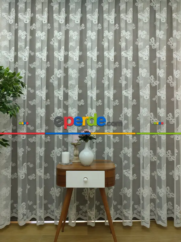 Çocuk Odası Tül Perde - Kelebek Tül Perde- Ekru