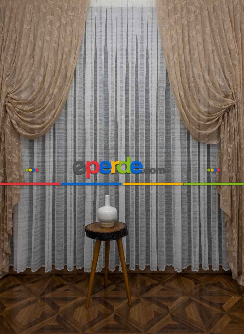 Tül Fon Vizon Bej Açık Kahverengi Renk Tülden Fon Perde - Vizon Rengi 70cm X 270cm 