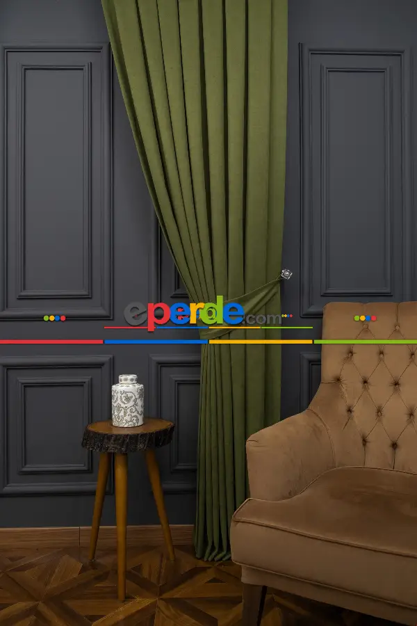 Yatak Odası Fon Perde - Düz Dökümlü Fon Perde - Koyu Yeşil