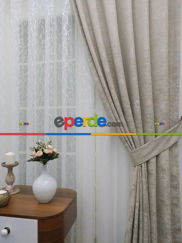 Açık Krem - Düz Jakar Fon Perde (180)- Krem Açık