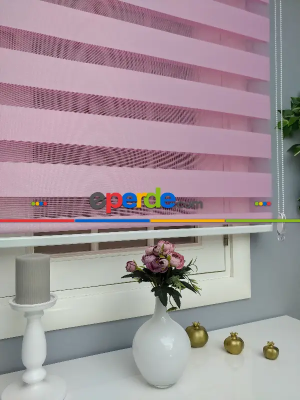 Pembe Zebra Perde - Düz Zebra Perde