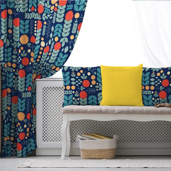 Etnik Fon Perde Evim1554 Kumaşı Kalındır Duck Bezi Değildir- Mavi-beyaz