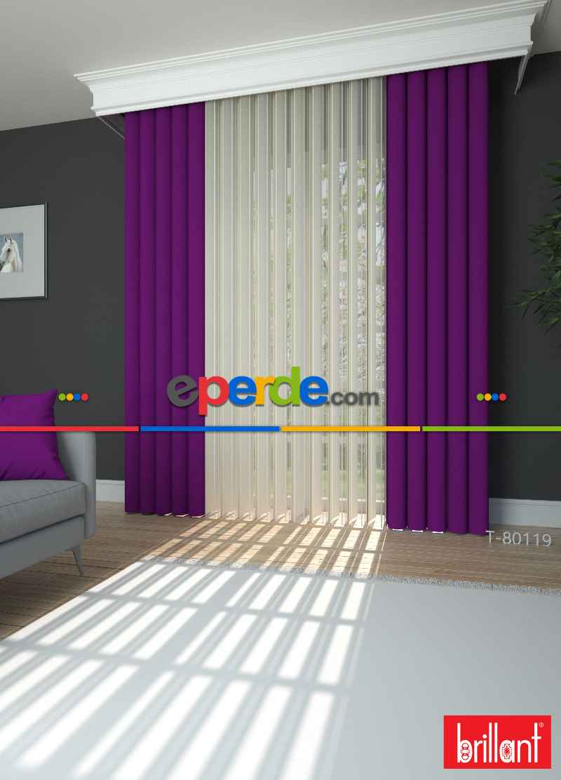 Brillant Akıllı Tül Perde Mor Renkli Tül Dikey Zebra Perde Düz 1. Kalite