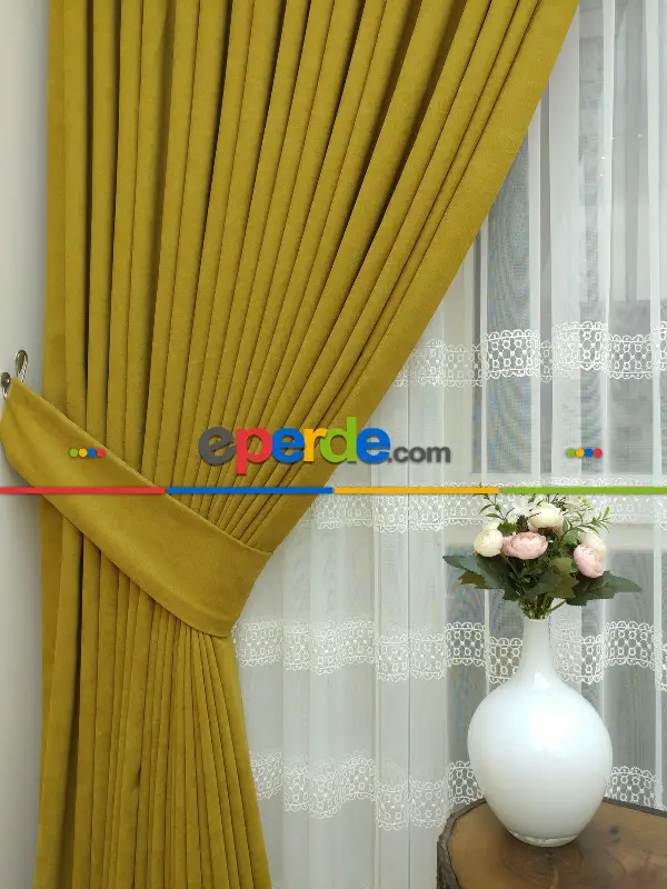 Salon Fon - K.sarı - Düz Fon Perde (  Dökümlü Fon Perde)- Sarı