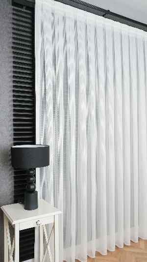 Exculusive Ekru Simli Çizgili Tül Perde Stripe