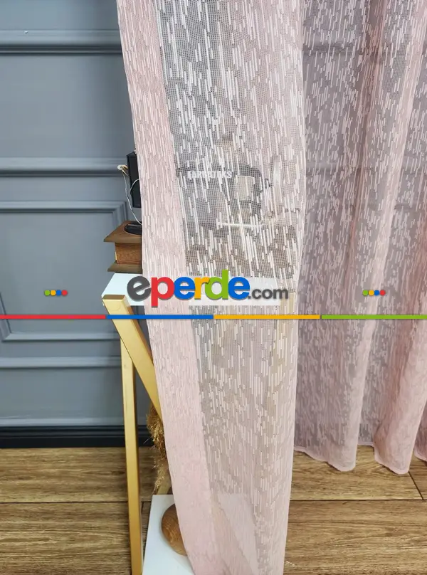 Yağmur Sade Düz Pudra Pembe Renkli Ütü İstemez Tül Perde