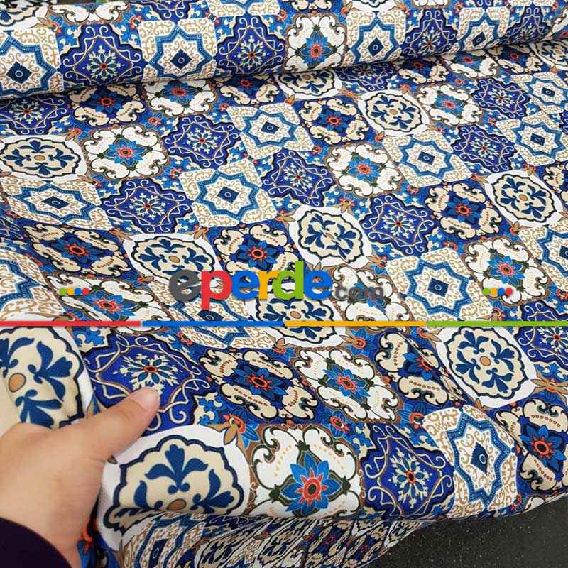 Etnik Desenli Fon Perde Evm400 _e - Kumaşı Kalındır Duck Bezi Değildir.- Lacivert-Mavi-Beyaz-Çok Renkli